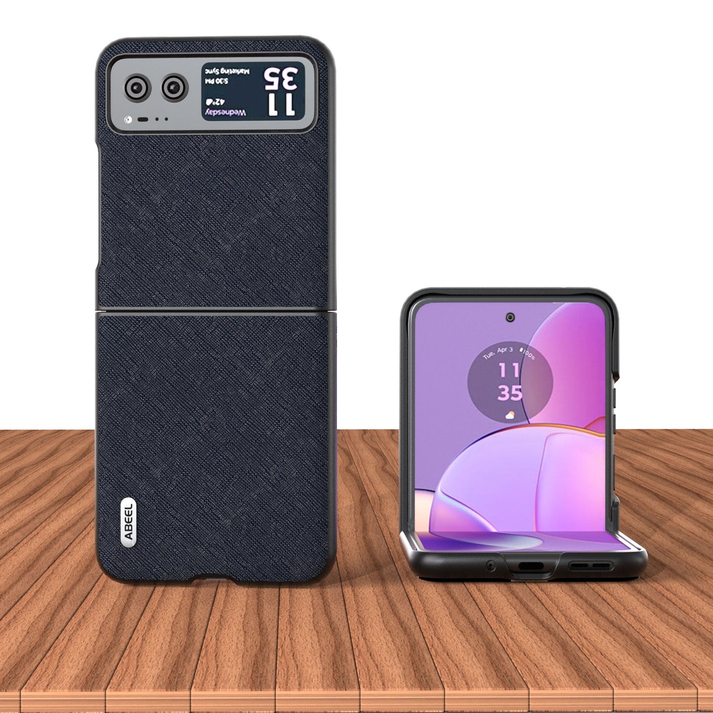 Uniqkart For Motorola Razr 40 5G Cross Texture Phone Case Cowhide Leather Coated Hard PC Phone Cover - Blue