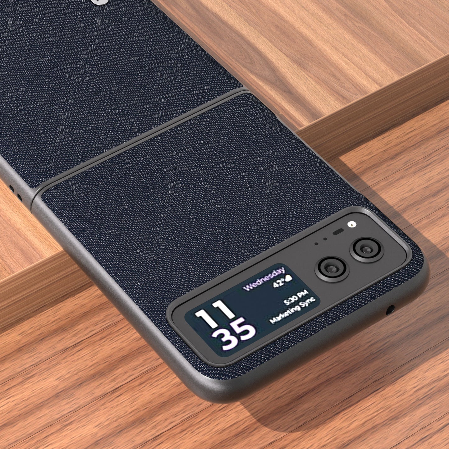 Uniqkart For Motorola Razr 40 5G Cross Texture Phone Case Cowhide Leather Coated Hard PC Phone Cover - Blue