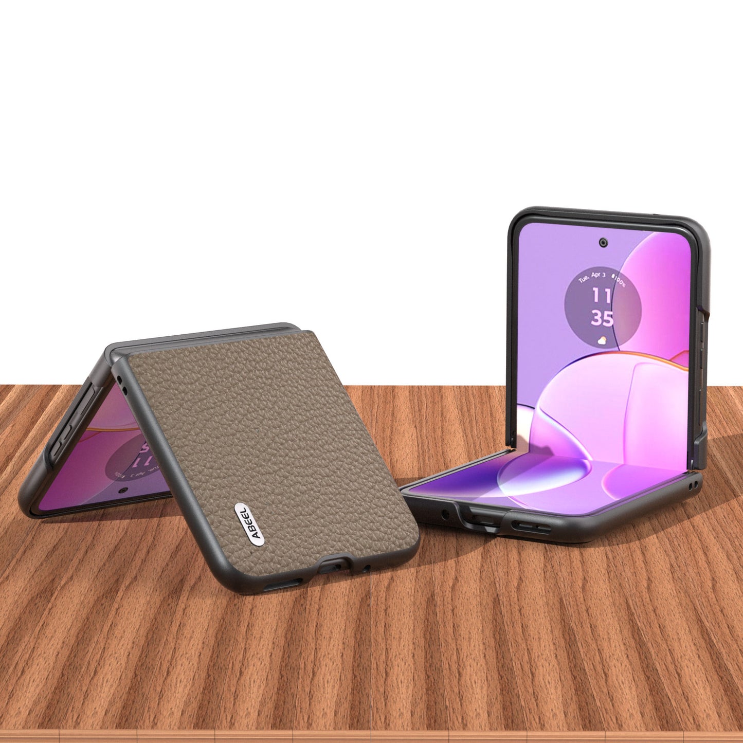 Uniqkart For Motorola Razr 40 5G Anti-scratch Phone Case Litchi Texture Cowhide Leather Coated PC Cover - Khaki