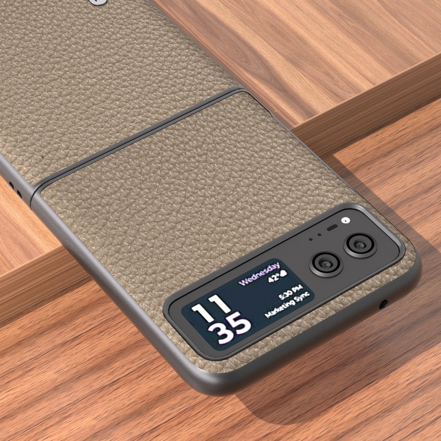 Uniqkart For Motorola Razr 40 5G Anti-scratch Phone Case Litchi Texture Cowhide Leather Coated PC Cover - Khaki