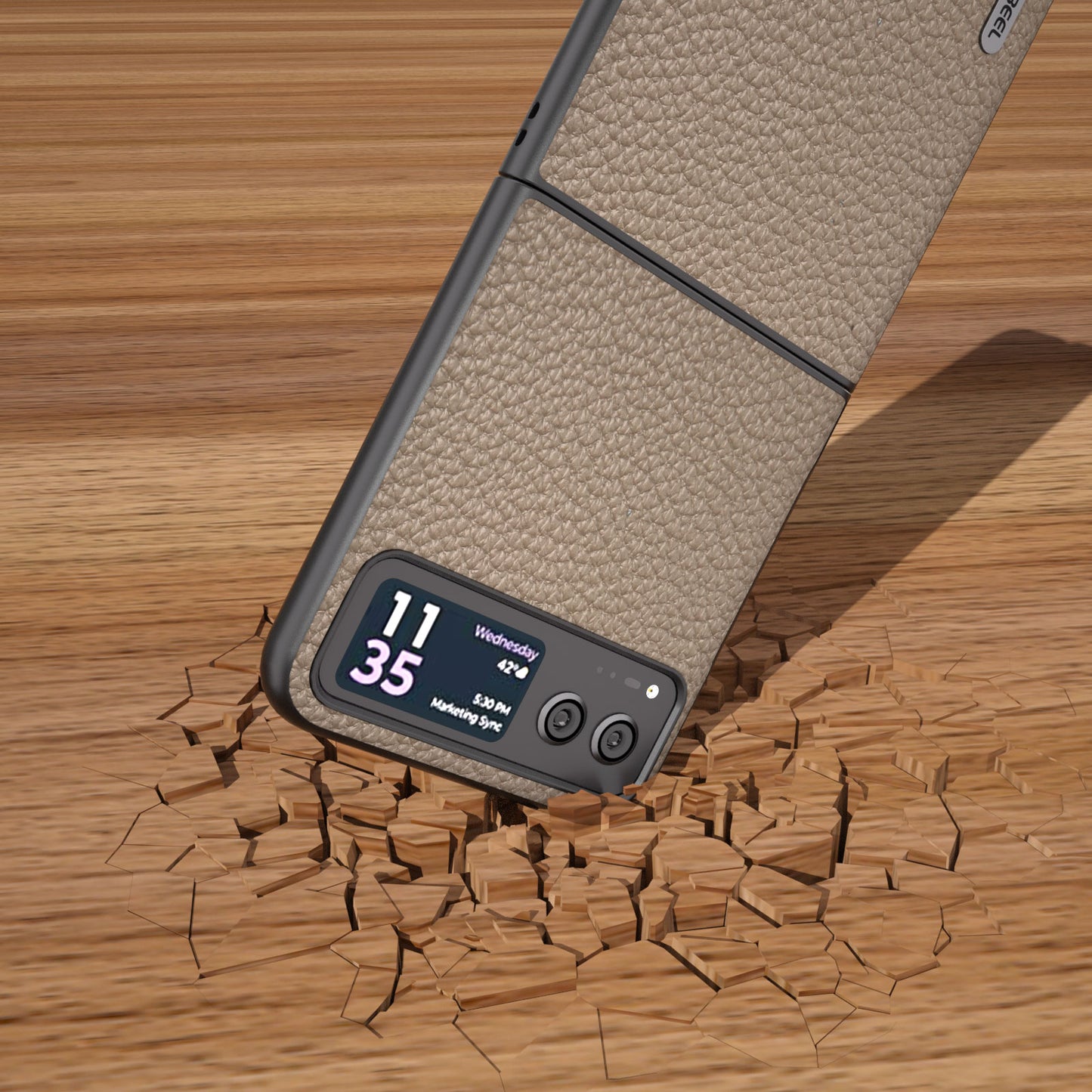 Uniqkart For Motorola Razr 40 5G Anti-scratch Phone Case Litchi Texture Cowhide Leather Coated PC Cover - Khaki