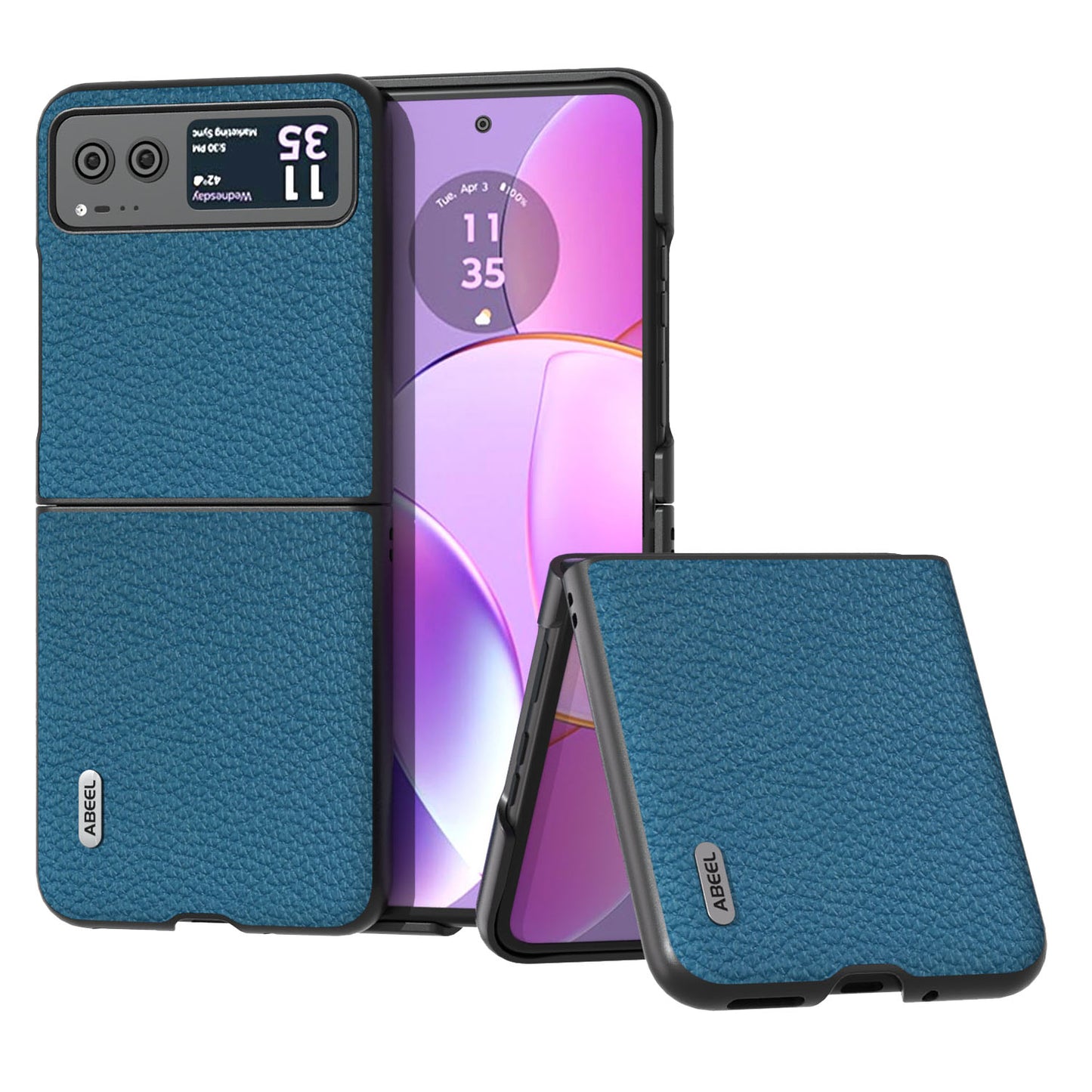 Uniqkart For Motorola Razr 40 5G Anti-scratch Phone Case Litchi Texture Cowhide Leather Coated PC Cover - Blue