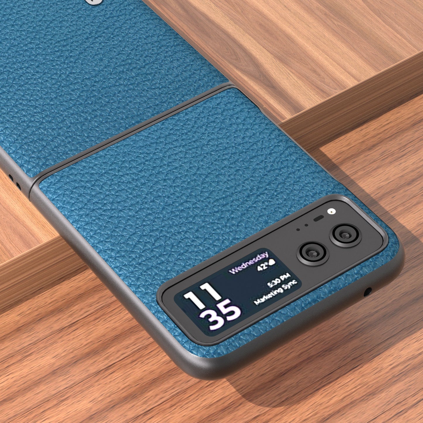 Uniqkart For Motorola Razr 40 5G Anti-scratch Phone Case Litchi Texture Cowhide Leather Coated PC Cover - Blue