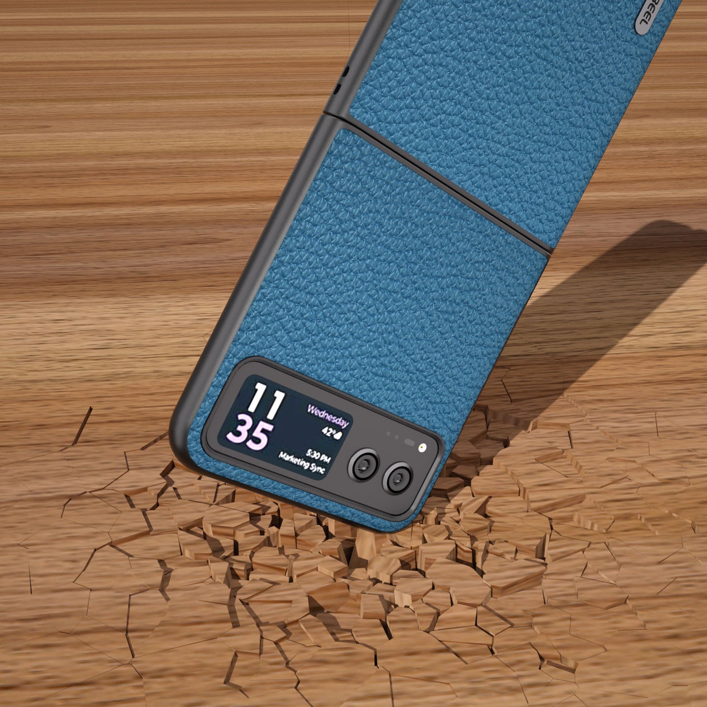 Uniqkart For Motorola Razr 40 5G Anti-scratch Phone Case Litchi Texture Cowhide Leather Coated PC Cover - Blue