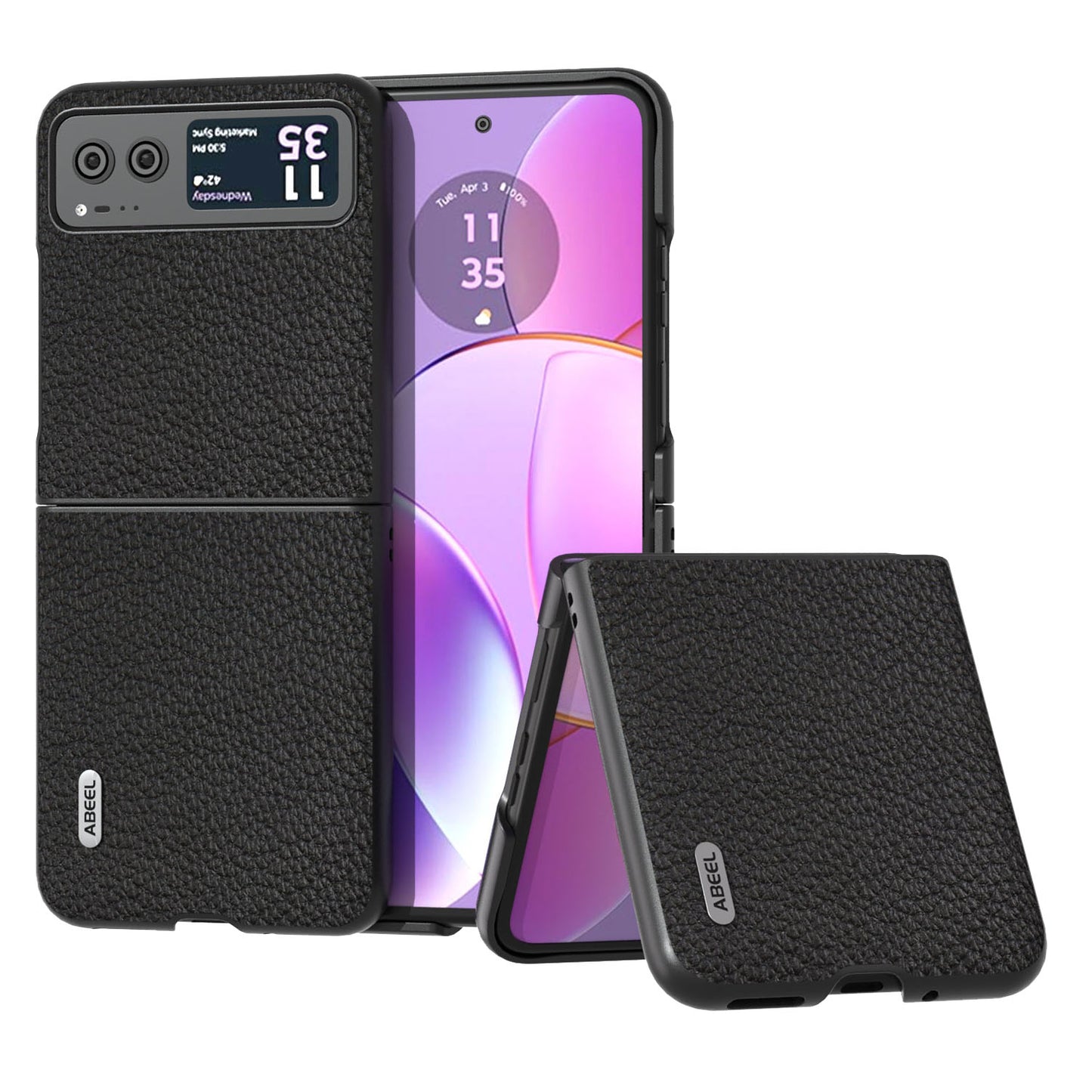 Uniqkart For Motorola Razr 40 5G Anti-scratch Phone Case Litchi Texture Cowhide Leather Coated PC Cover - Black