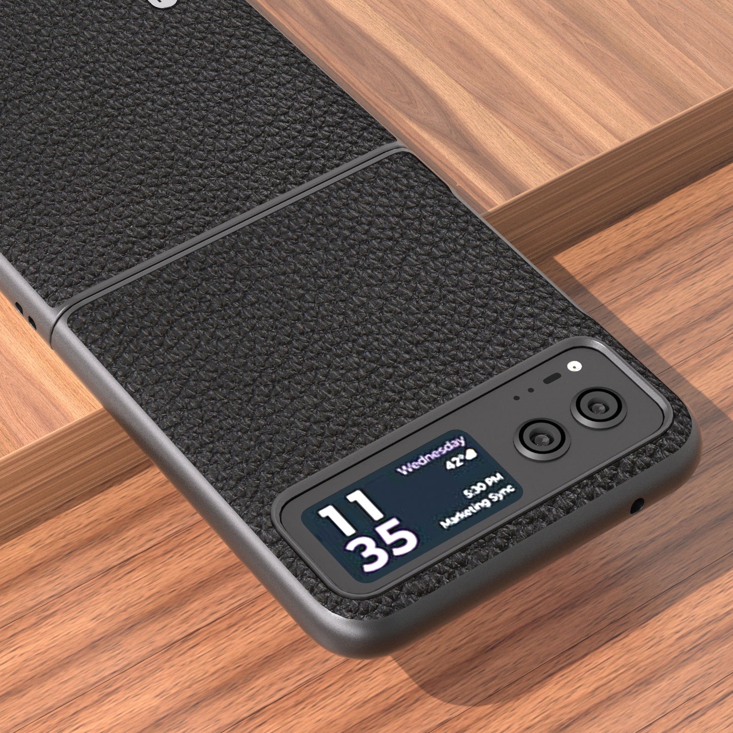 Uniqkart For Motorola Razr 40 5G Anti-scratch Phone Case Litchi Texture Cowhide Leather Coated PC Cover - Black