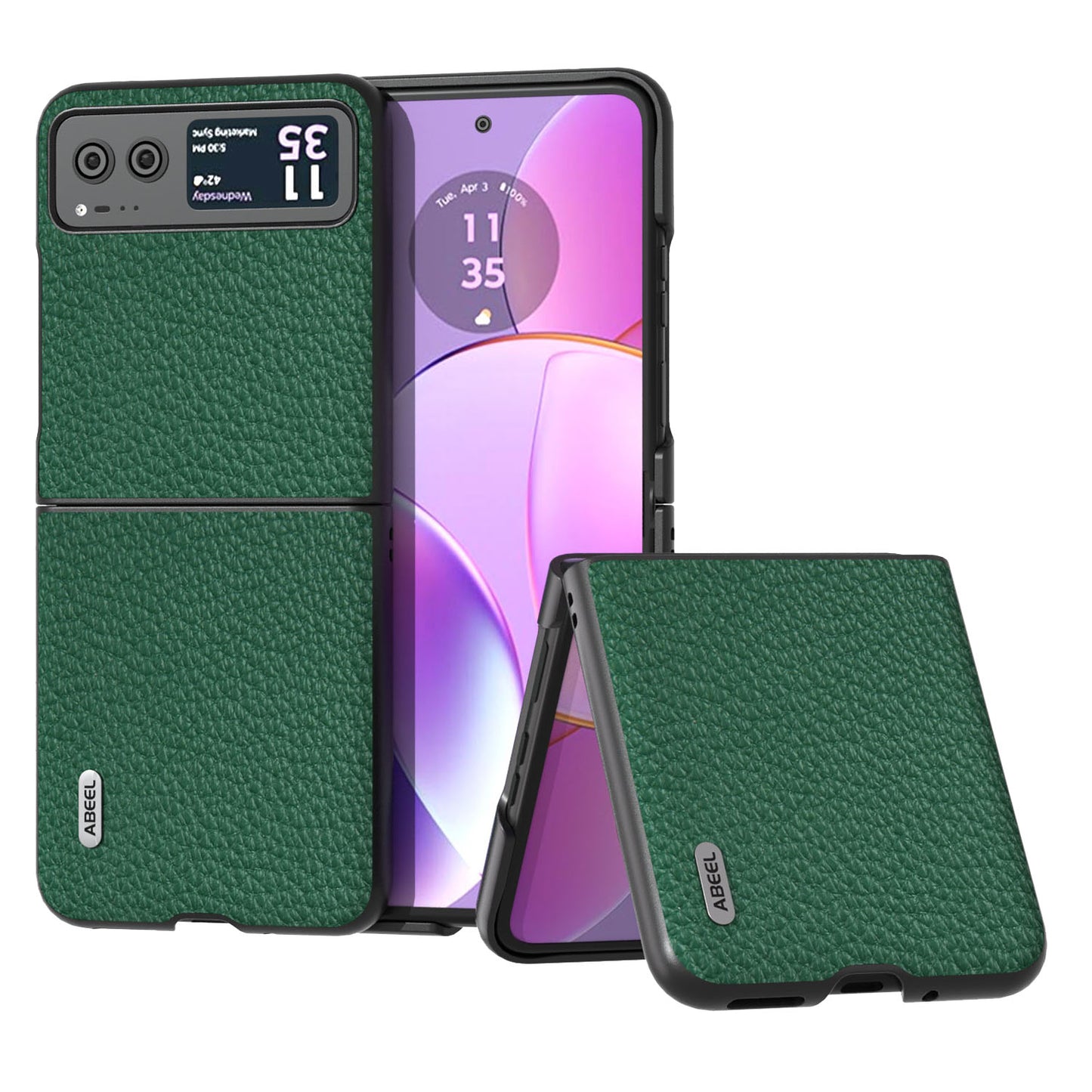 Uniqkart For Motorola Razr 40 5G Anti-scratch Phone Case Litchi Texture Cowhide Leather Coated PC Cover - Green