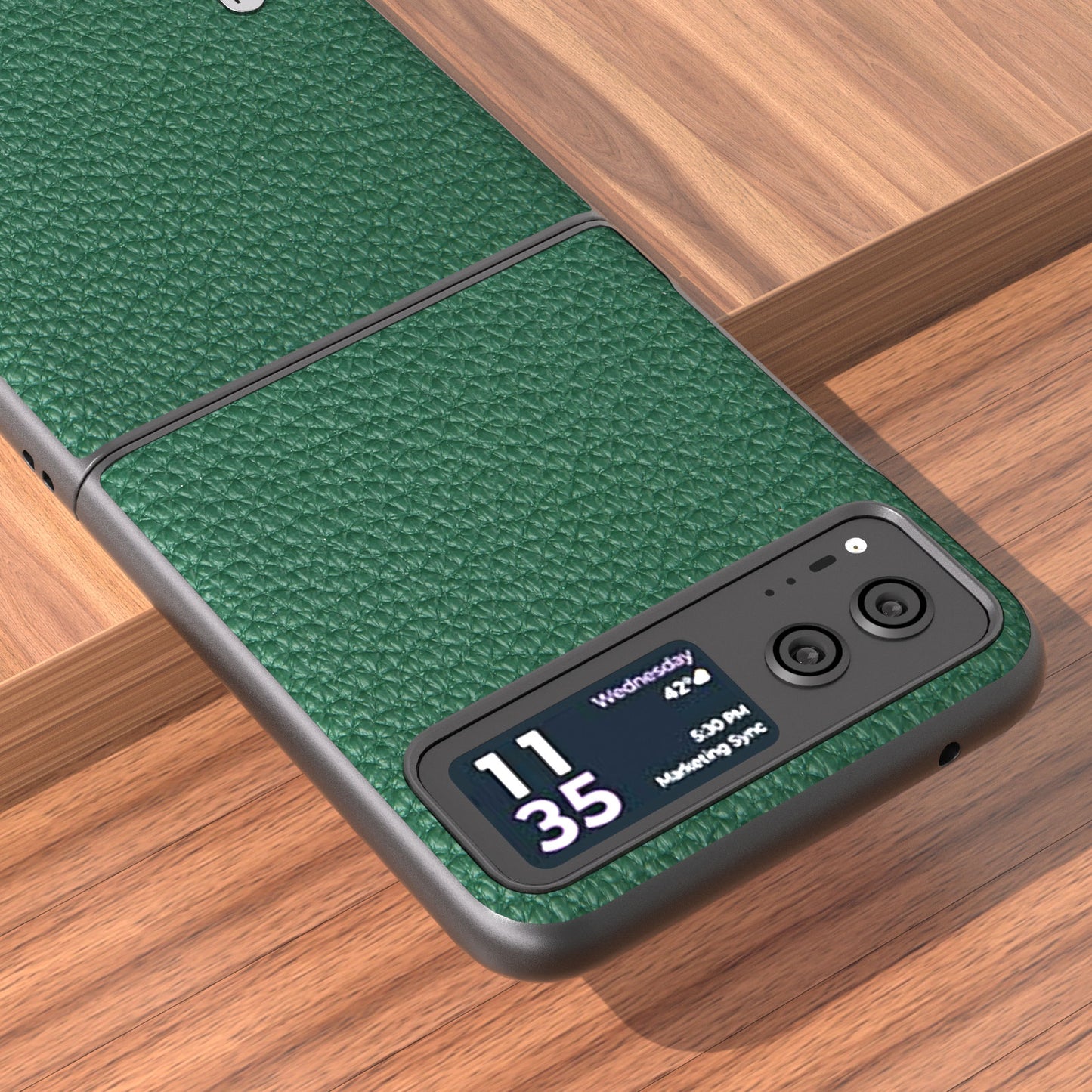 Uniqkart For Motorola Razr 40 5G Anti-scratch Phone Case Litchi Texture Cowhide Leather Coated PC Cover - Green