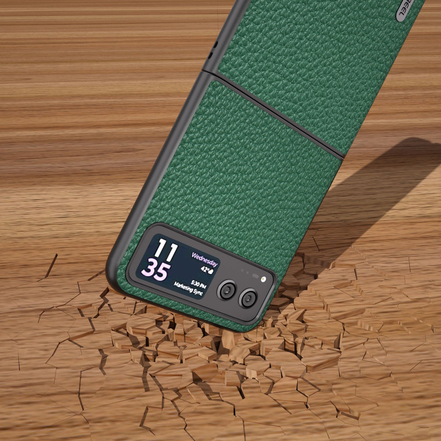 Uniqkart For Motorola Razr 40 5G Anti-scratch Phone Case Litchi Texture Cowhide Leather Coated PC Cover - Green
