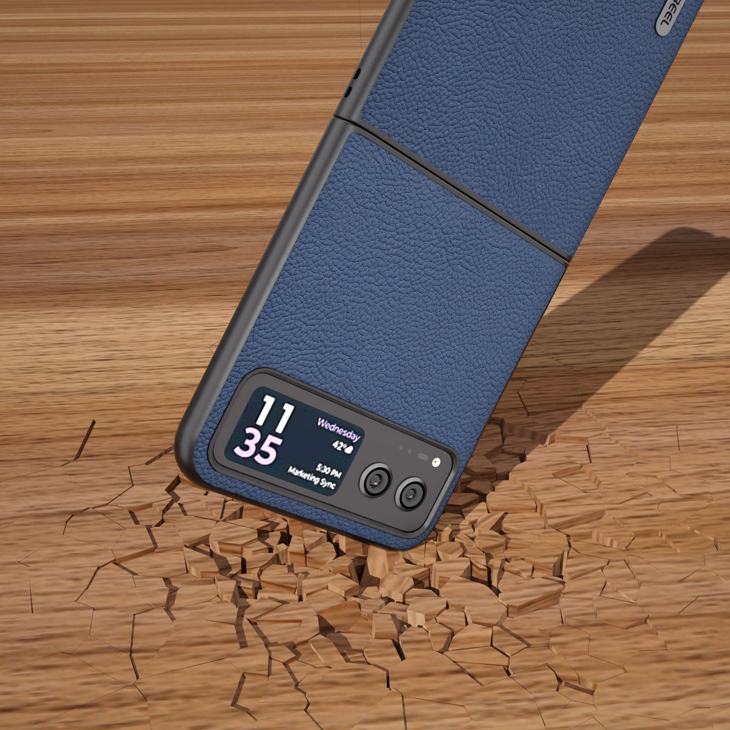 Uniqkart For Motorola Razr 40 5G Cowhide Leather Coated PC Case Litchi Texture Phone Cover - Blue