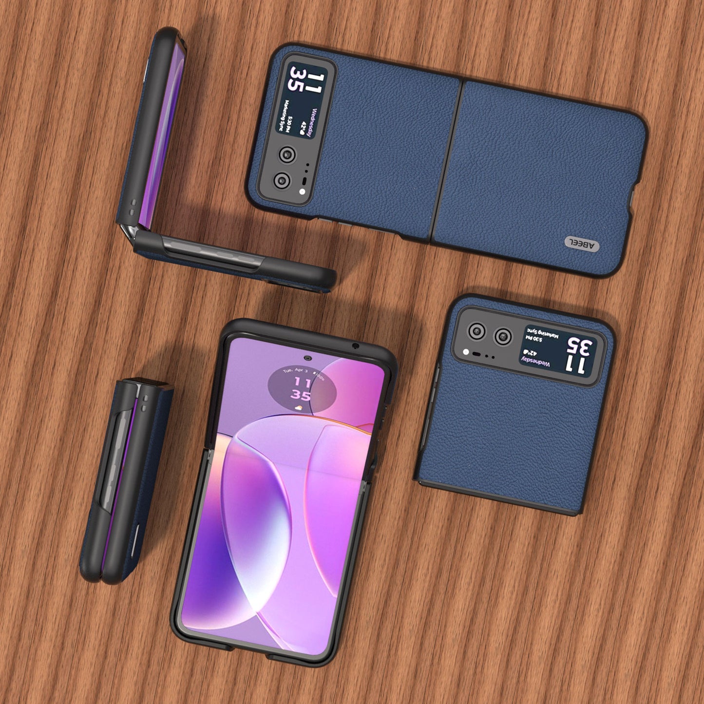 Uniqkart For Motorola Razr 40 5G Cowhide Leather Coated PC Case Litchi Texture Phone Cover - Blue