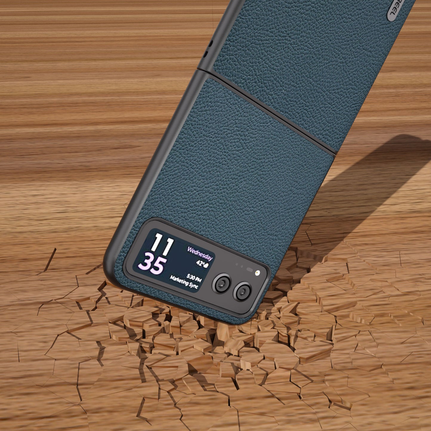 Uniqkart For Motorola Razr 40 5G Cowhide Leather Coated PC Case Litchi Texture Phone Cover - Green