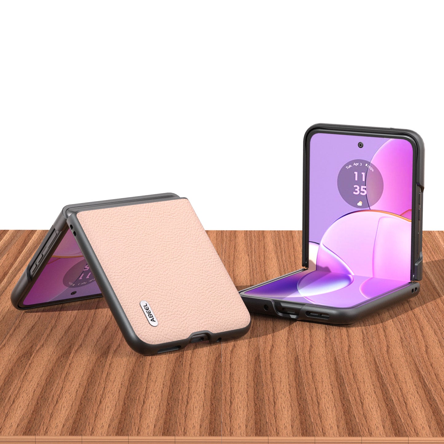 Uniqkart For Motorola Razr 40 5G Cowhide Leather Coated PC Case Litchi Texture Phone Cover - Pink