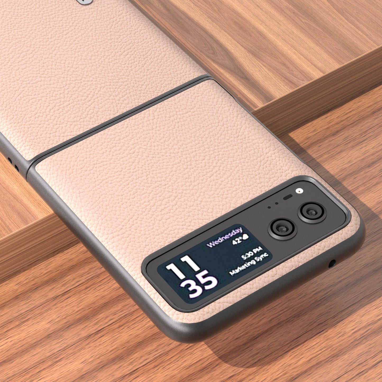 Uniqkart For Motorola Razr 40 5G Cowhide Leather Coated PC Case Litchi Texture Phone Cover - Pink