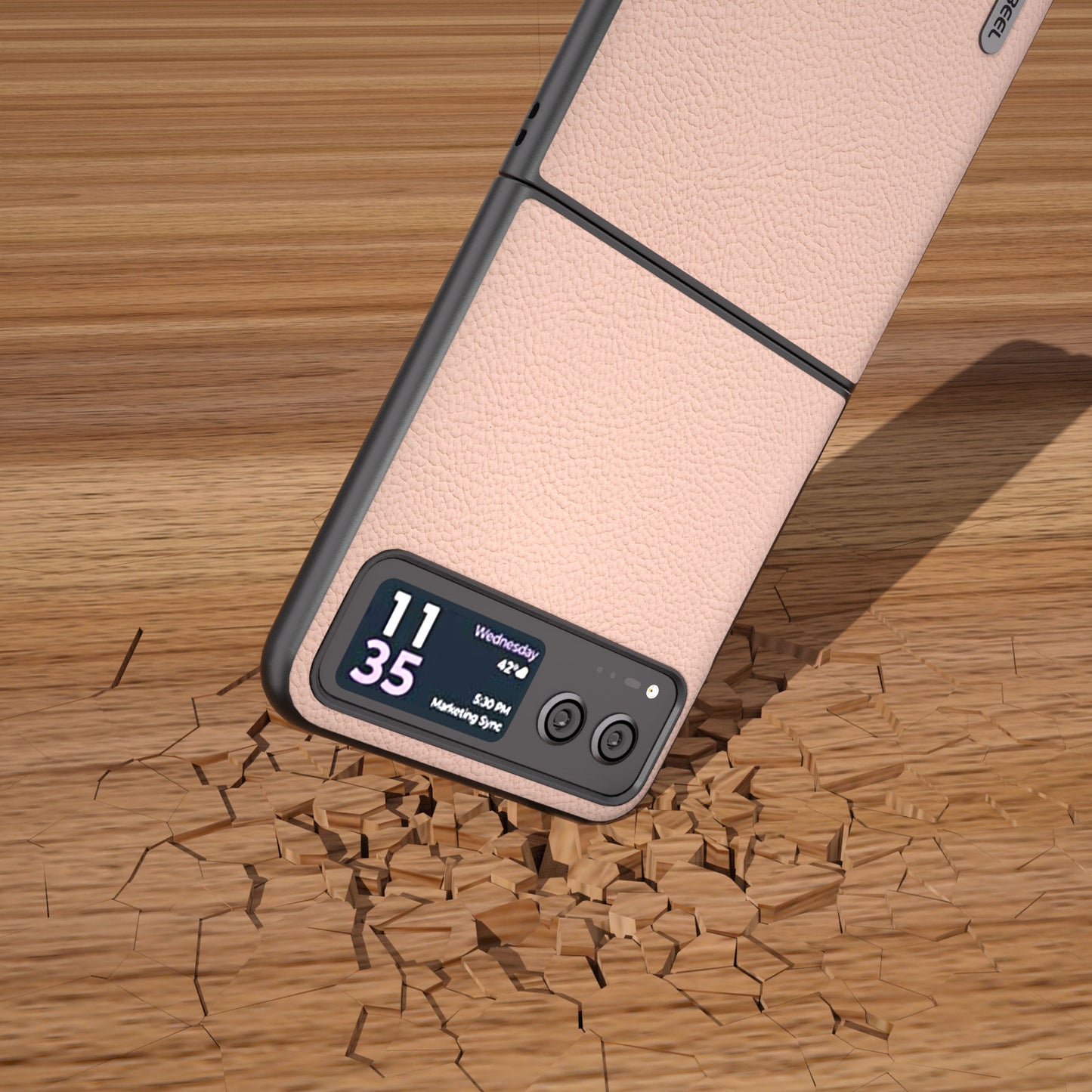 Uniqkart For Motorola Razr 40 5G Cowhide Leather Coated PC Case Litchi Texture Phone Cover - Pink