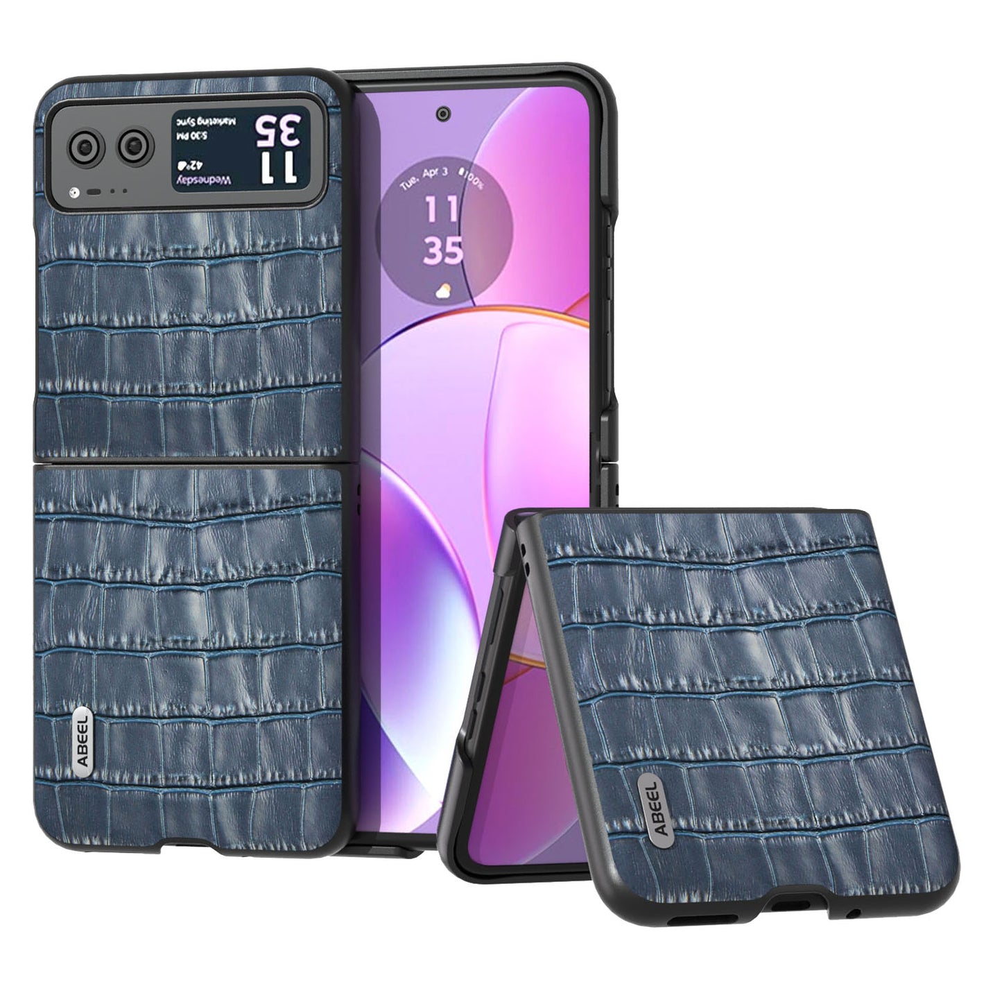 Crocodile Texture Phone Case for Motorola Razr 40 5G Cowhide Leather Coated PC Cover - Blue