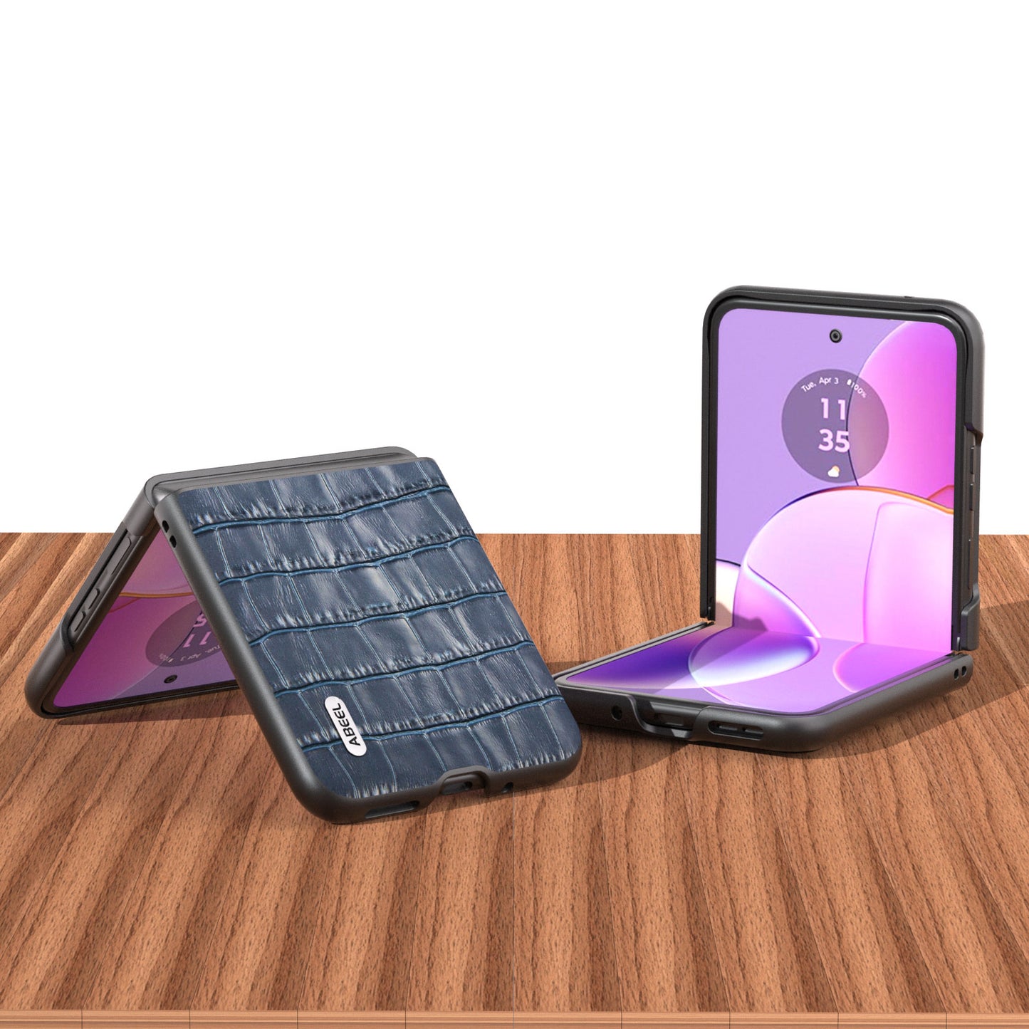 Crocodile Texture Phone Case for Motorola Razr 40 5G Cowhide Leather Coated PC Cover - Blue