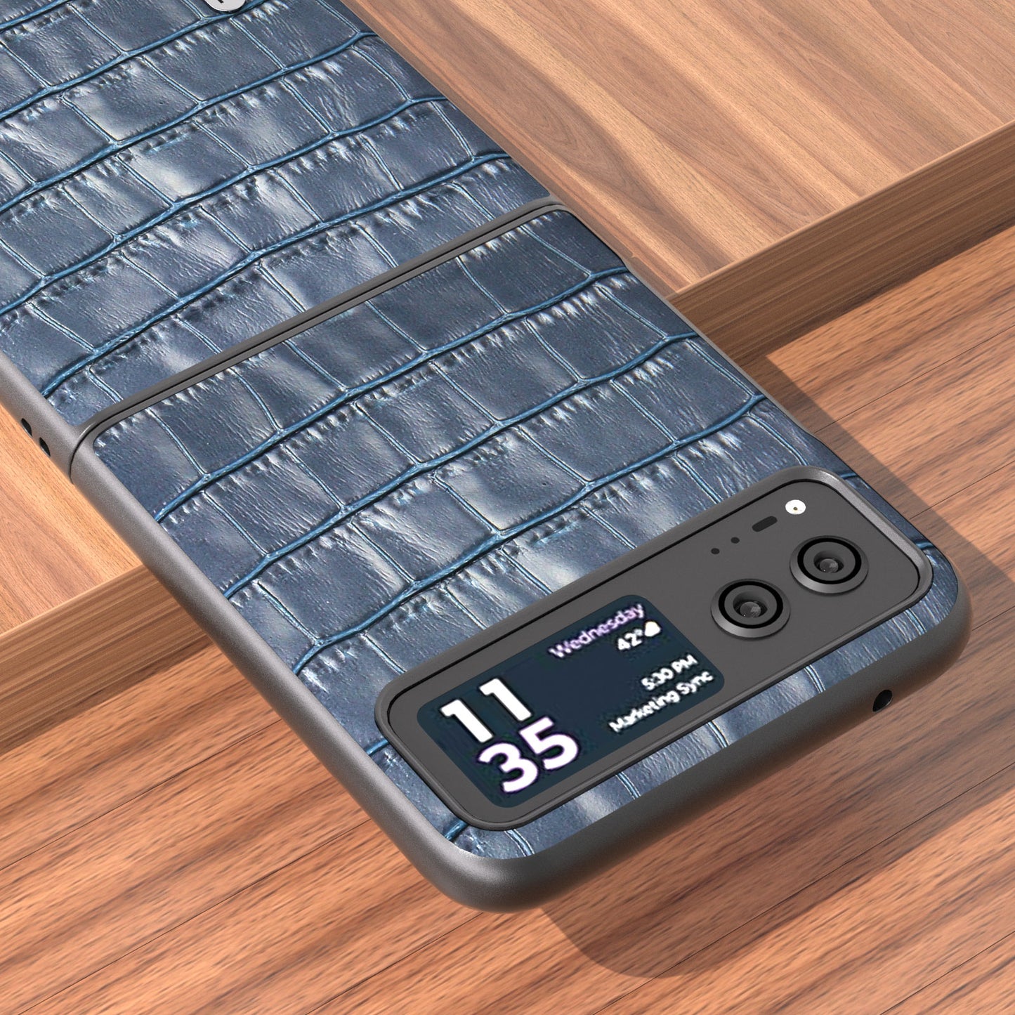 Crocodile Texture Phone Case for Motorola Razr 40 5G Cowhide Leather Coated PC Cover - Blue