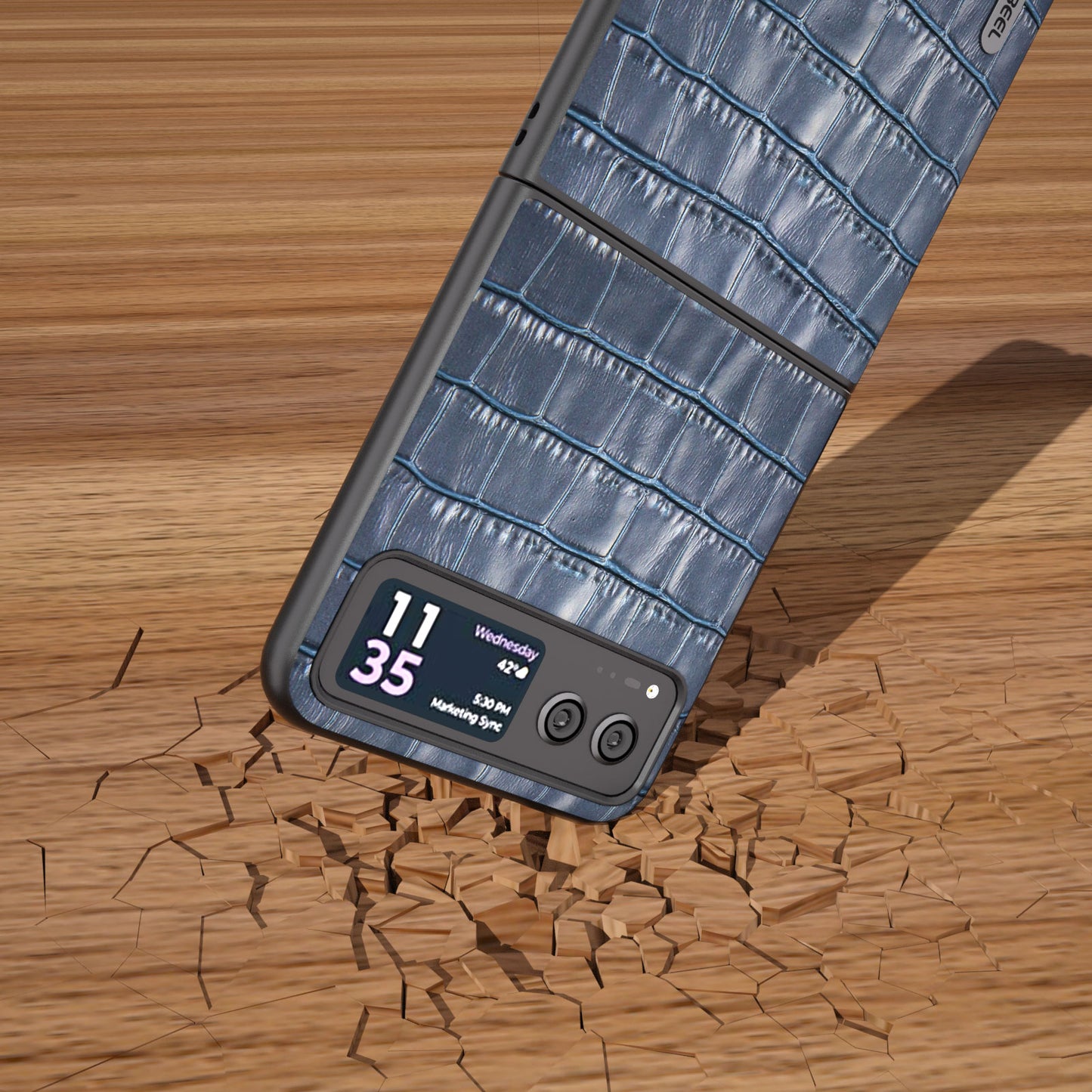 Crocodile Texture Phone Case for Motorola Razr 40 5G Cowhide Leather Coated PC Cover - Blue