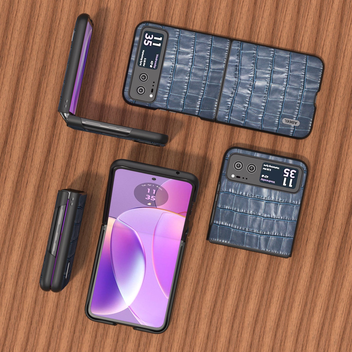 Crocodile Texture Phone Case for Motorola Razr 40 5G Cowhide Leather Coated PC Cover - Blue