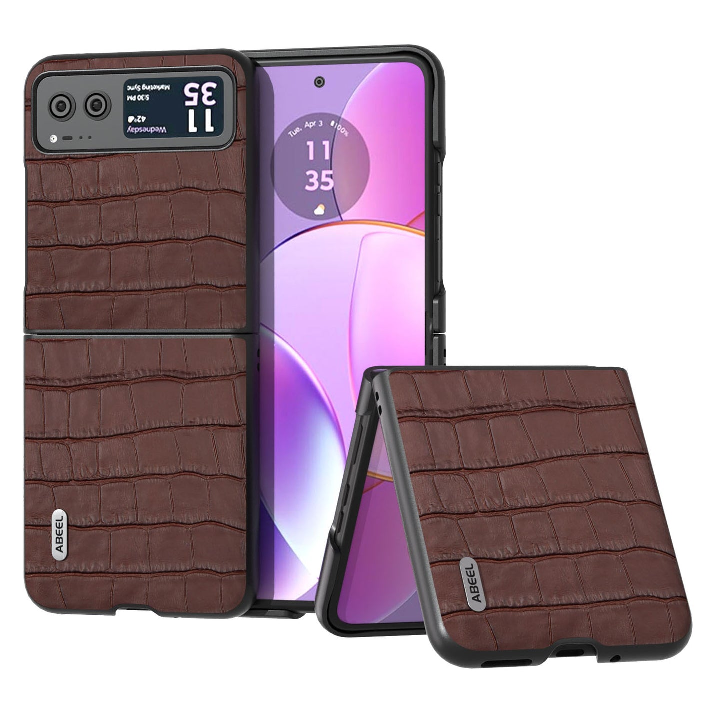 Crocodile Texture Phone Case for Motorola Razr 40 5G Cowhide Leather Coated PC Cover - Brown