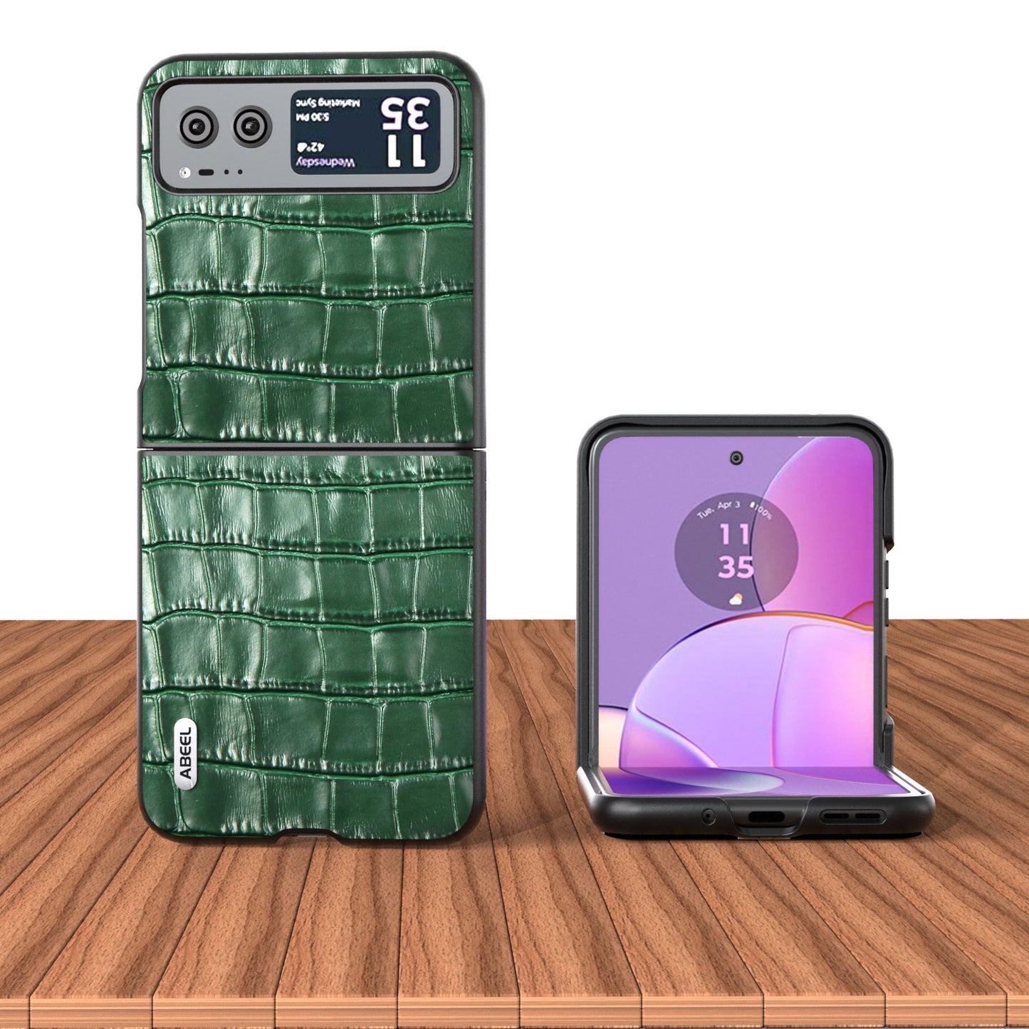 Crocodile Texture Phone Case for Motorola Razr 40 5G Cowhide Leather Coated PC Cover - Green