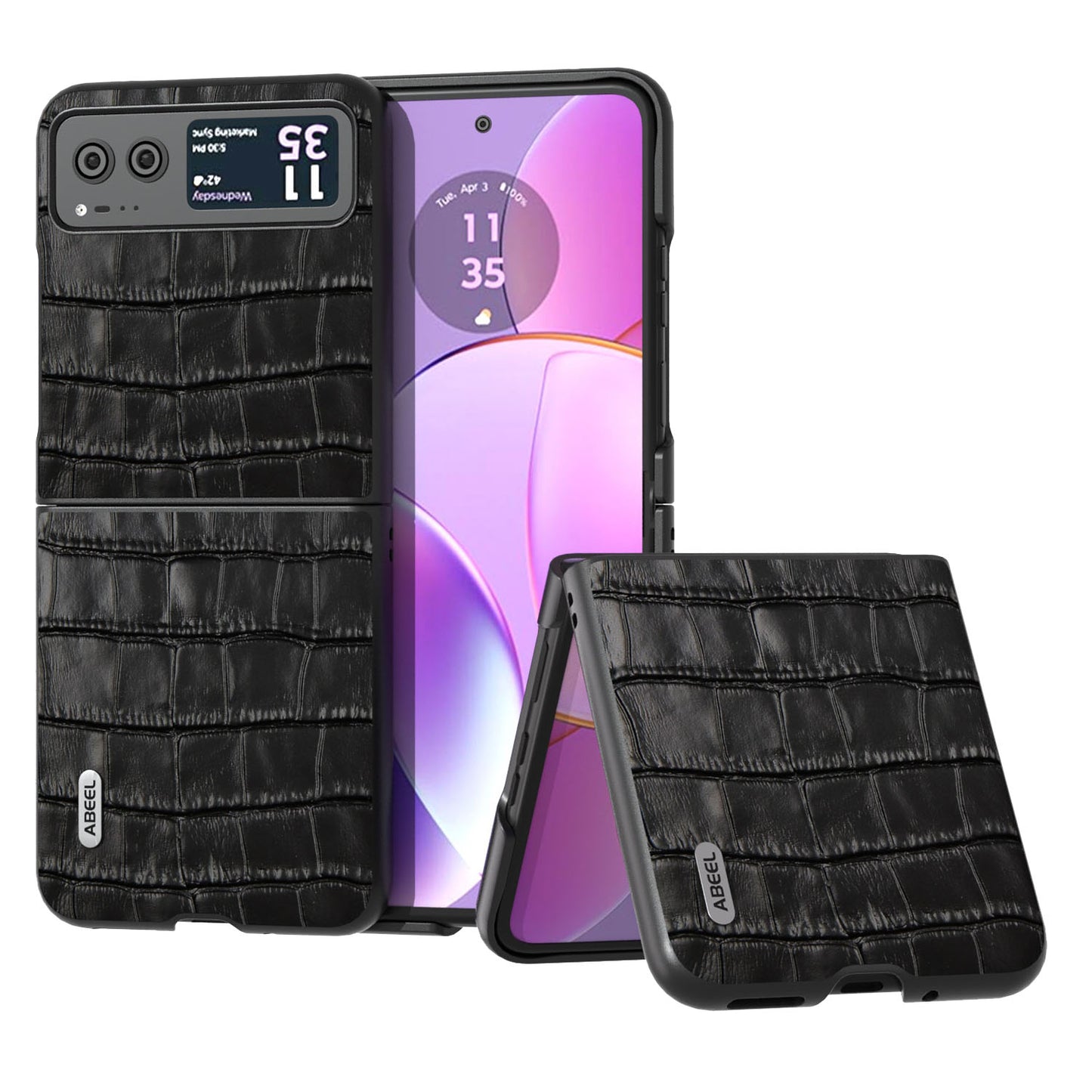 Crocodile Texture Phone Case for Motorola Razr 40 5G Cowhide Leather Coated PC Cover - Black