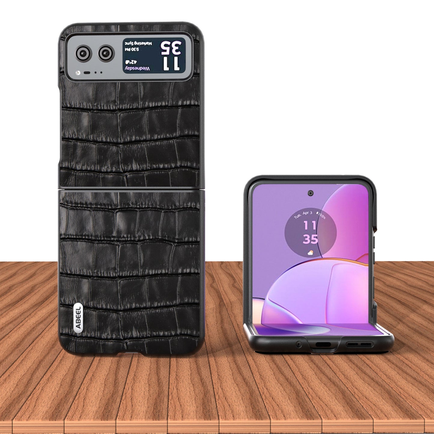 Crocodile Texture Phone Case for Motorola Razr 40 5G Cowhide Leather Coated PC Cover - Black