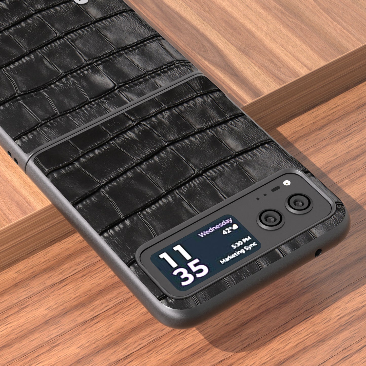 Crocodile Texture Phone Case for Motorola Razr 40 5G Cowhide Leather Coated PC Cover - Black