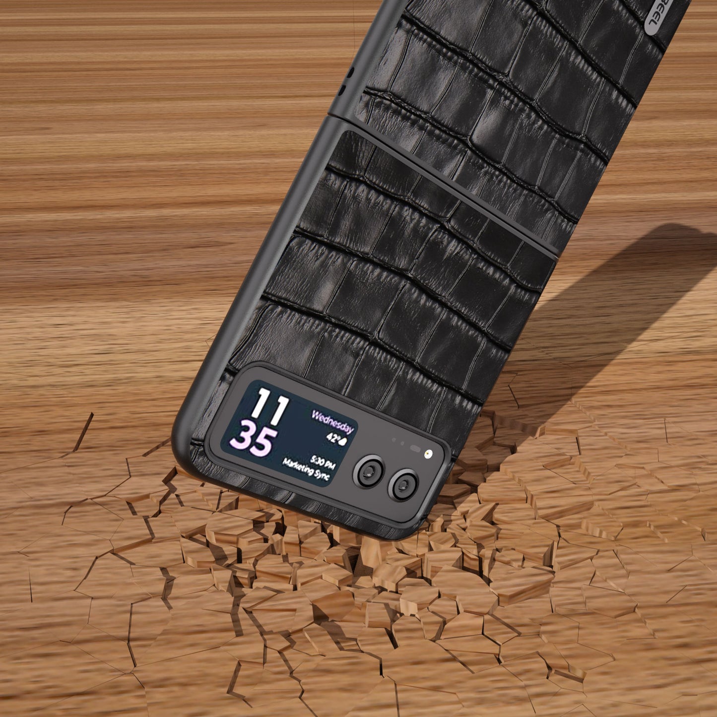 Crocodile Texture Phone Case for Motorola Razr 40 5G Cowhide Leather Coated PC Cover - Black