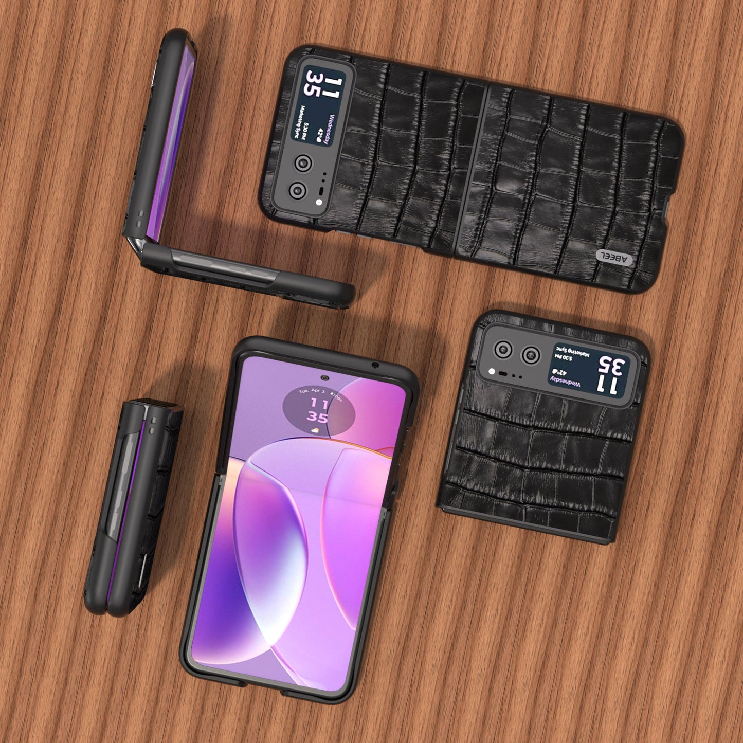 Crocodile Texture Phone Case for Motorola Razr 40 5G Cowhide Leather Coated PC Cover - Black