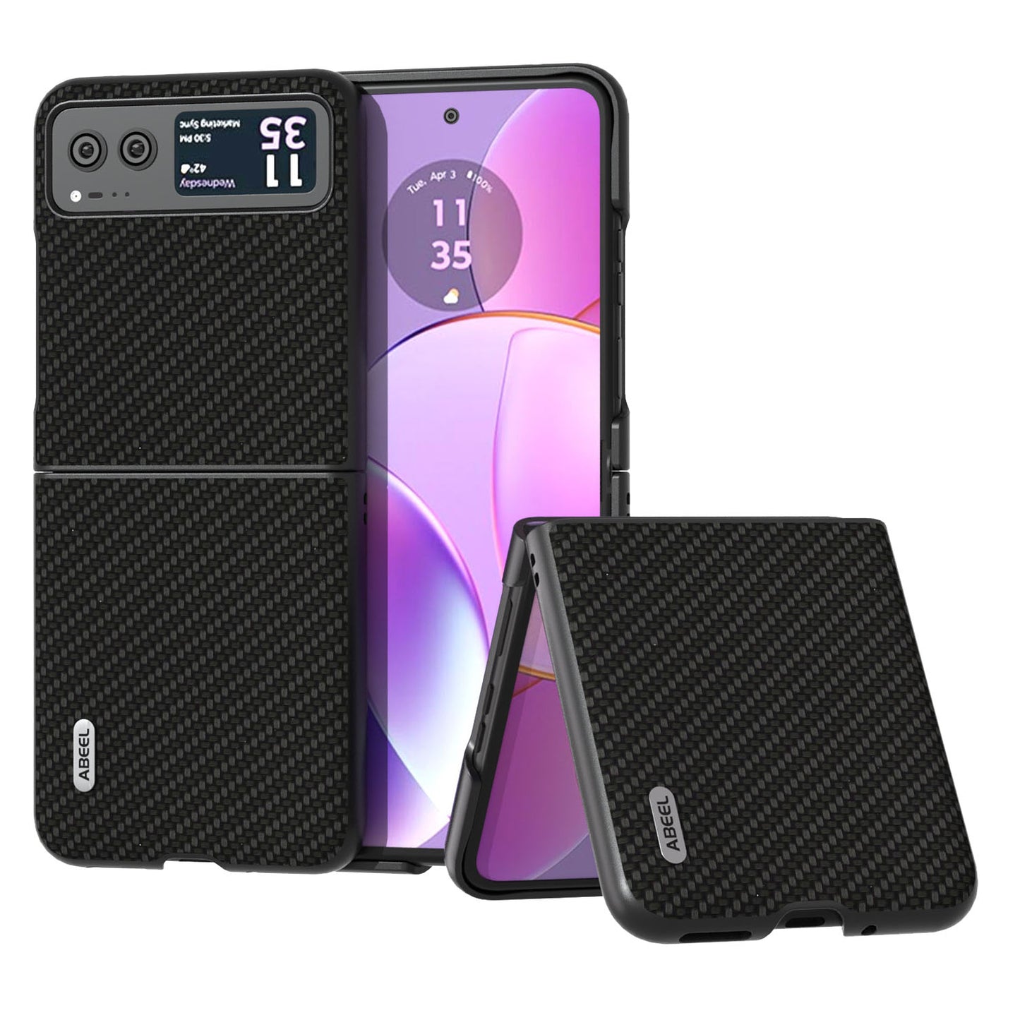 Uniqkart Phone Case for Motorola Razr 40 5G Carbon Fiber Texture PU Leather Coated PC Cover - Black
