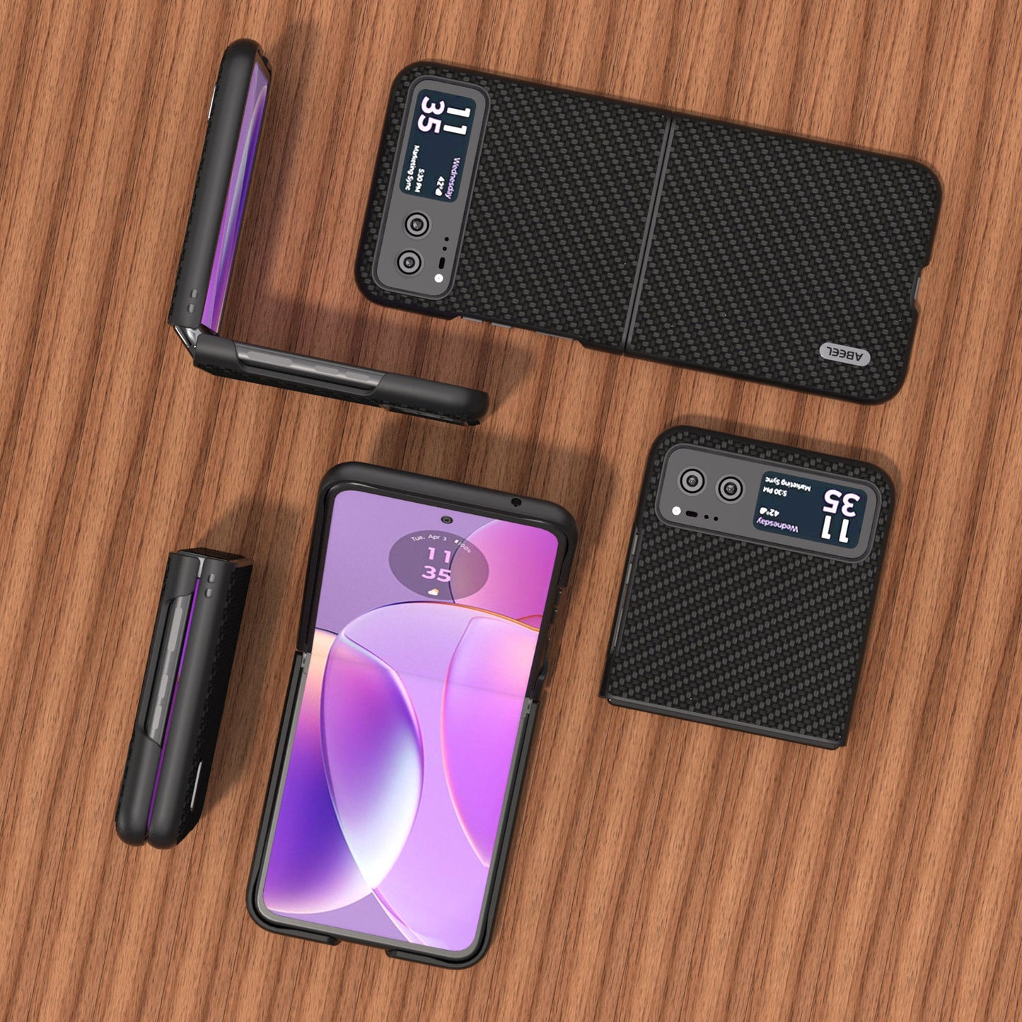 Uniqkart Phone Case for Motorola Razr 40 5G Carbon Fiber Texture PU Leather Coated PC Cover - Black