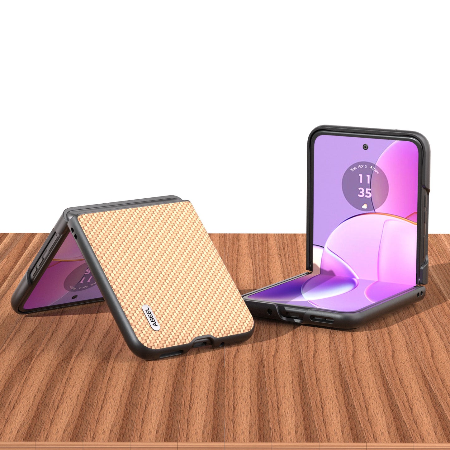 Uniqkart Phone Case for Motorola Razr 40 5G Carbon Fiber Texture PU Leather Coated PC Cover - Light Yellow