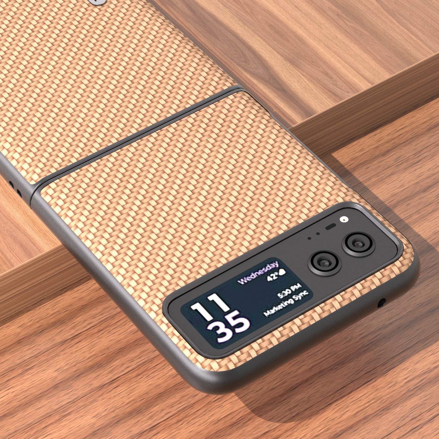 Uniqkart Phone Case for Motorola Razr 40 5G Carbon Fiber Texture PU Leather Coated PC Cover - Light Yellow