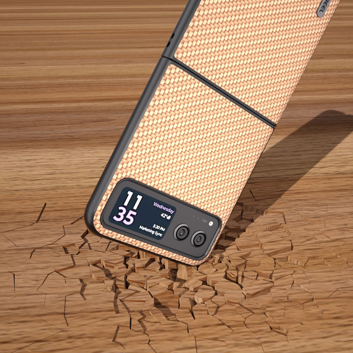 Uniqkart Phone Case for Motorola Razr 40 5G Carbon Fiber Texture PU Leather Coated PC Cover - Light Yellow