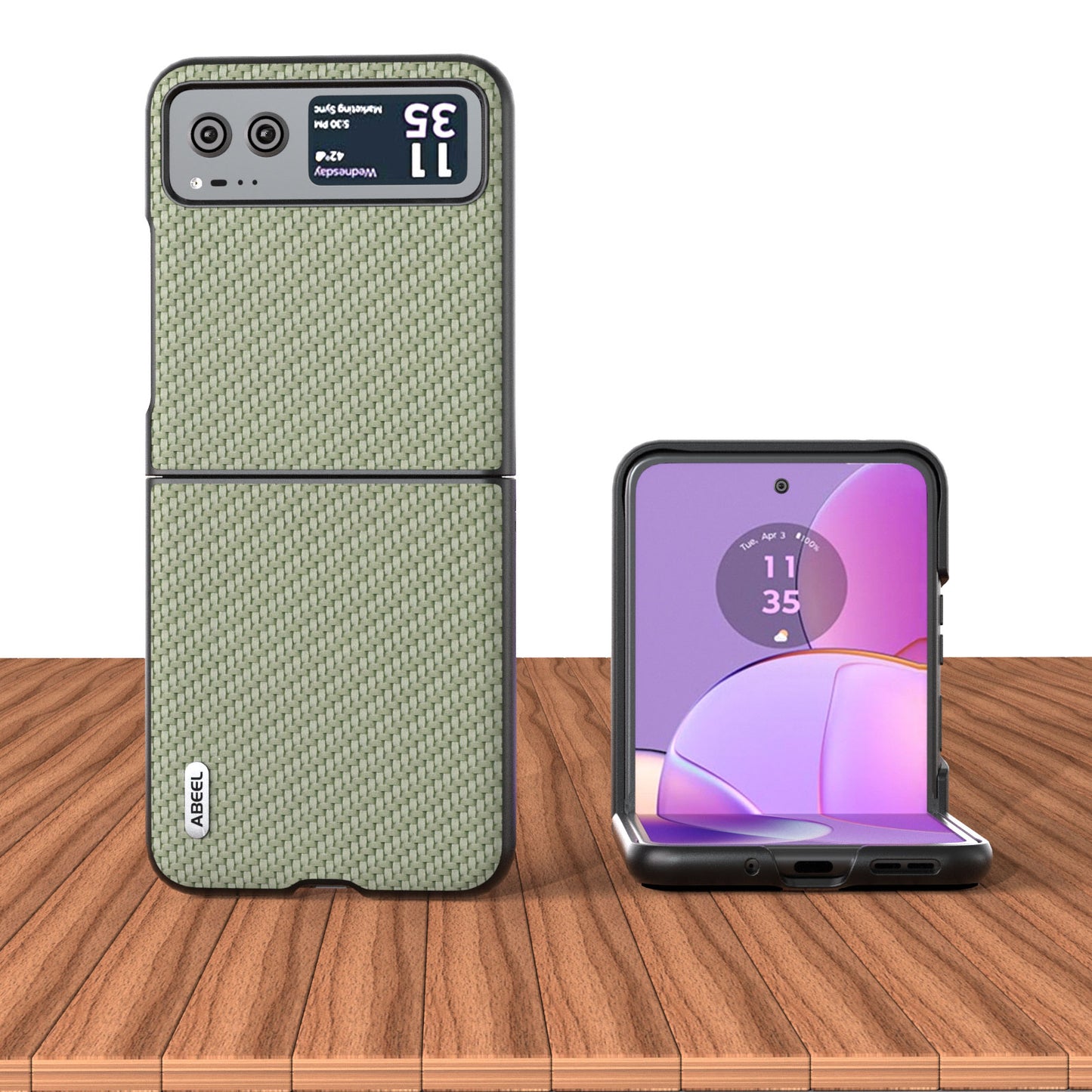Uniqkart Phone Case for Motorola Razr 40 5G Carbon Fiber Texture PU Leather Coated PC Cover - Green