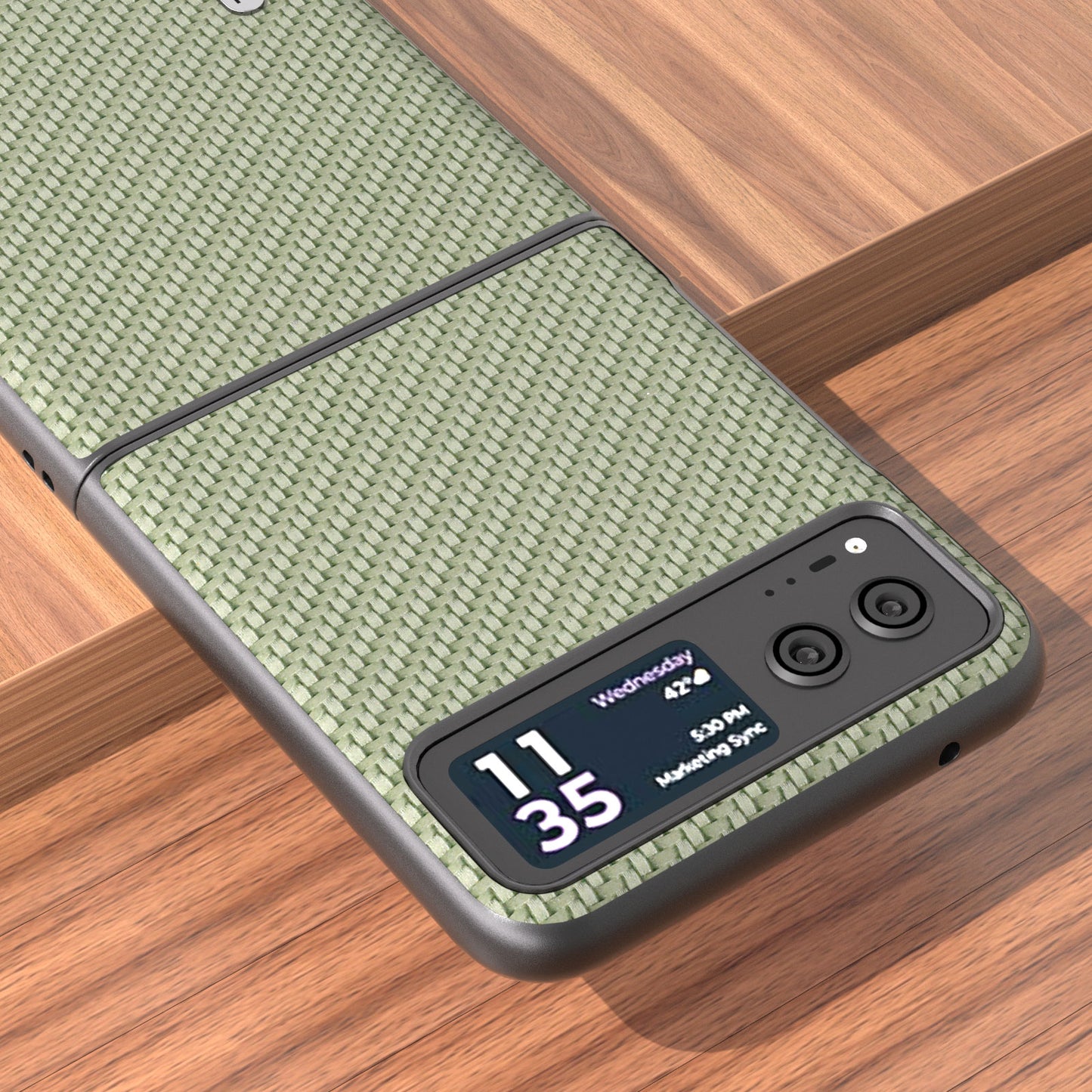 Uniqkart Phone Case for Motorola Razr 40 5G Carbon Fiber Texture PU Leather Coated PC Cover - Green