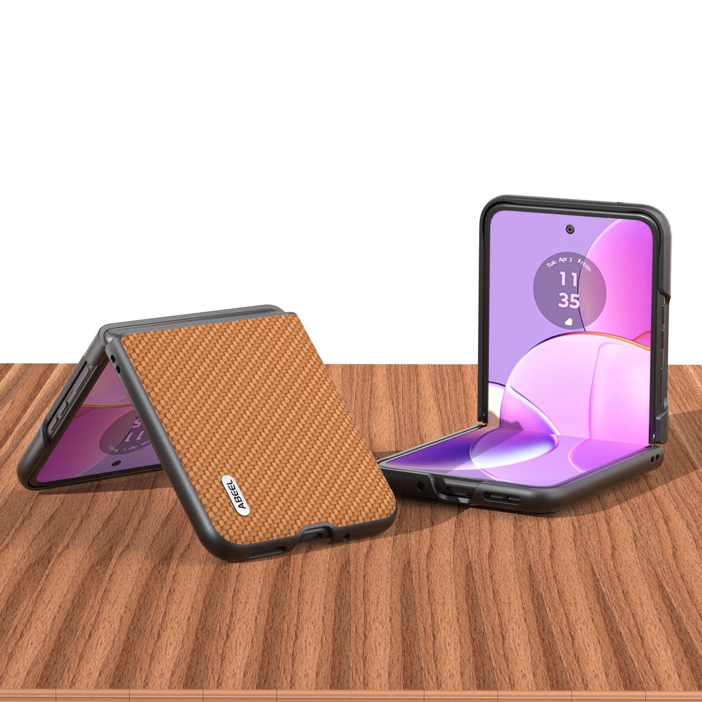 Uniqkart Phone Case for Motorola Razr 40 5G Carbon Fiber Texture PU Leather Coated PC Cover - Light Brown