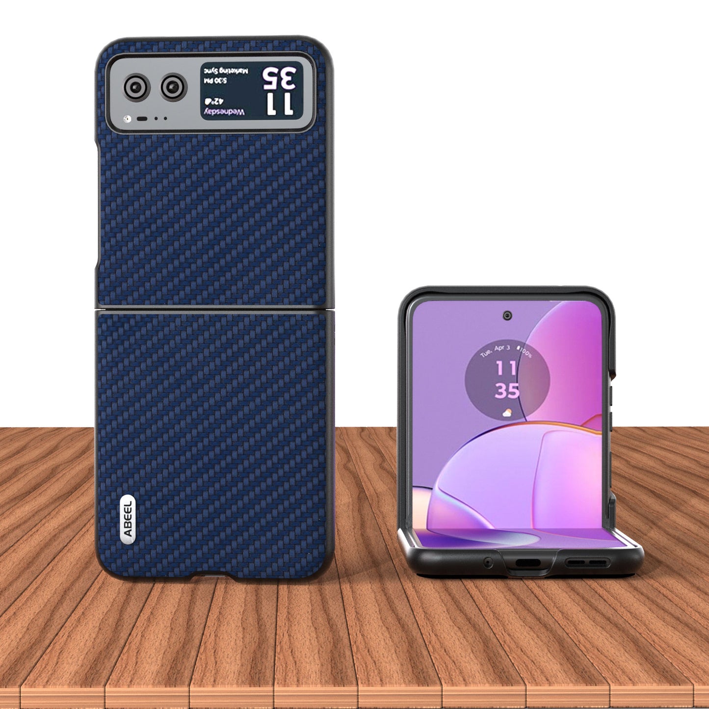 Uniqkart Phone Case for Motorola Razr 40 5G Carbon Fiber Texture PU Leather Coated PC Cover - Blue