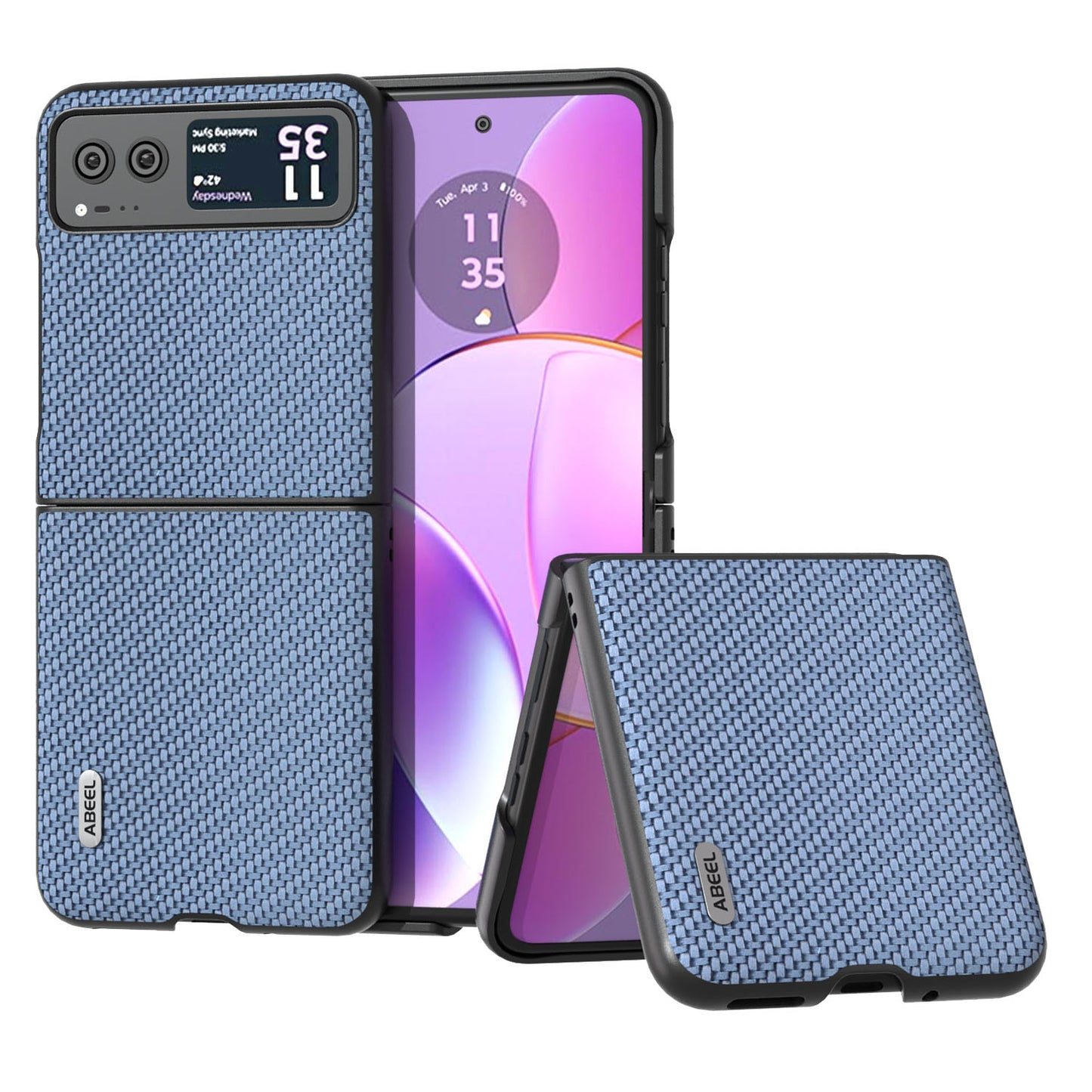 Uniqkart Phone Case for Motorola Razr 40 5G Carbon Fiber Texture PU Leather Coated PC Cover - Baby Blue