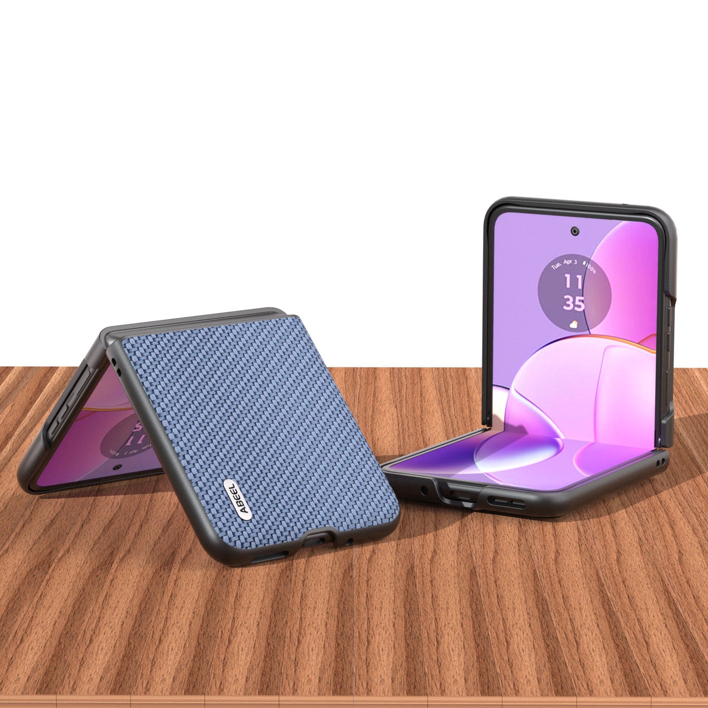 Uniqkart Phone Case for Motorola Razr 40 5G Carbon Fiber Texture PU Leather Coated PC Cover - Baby Blue