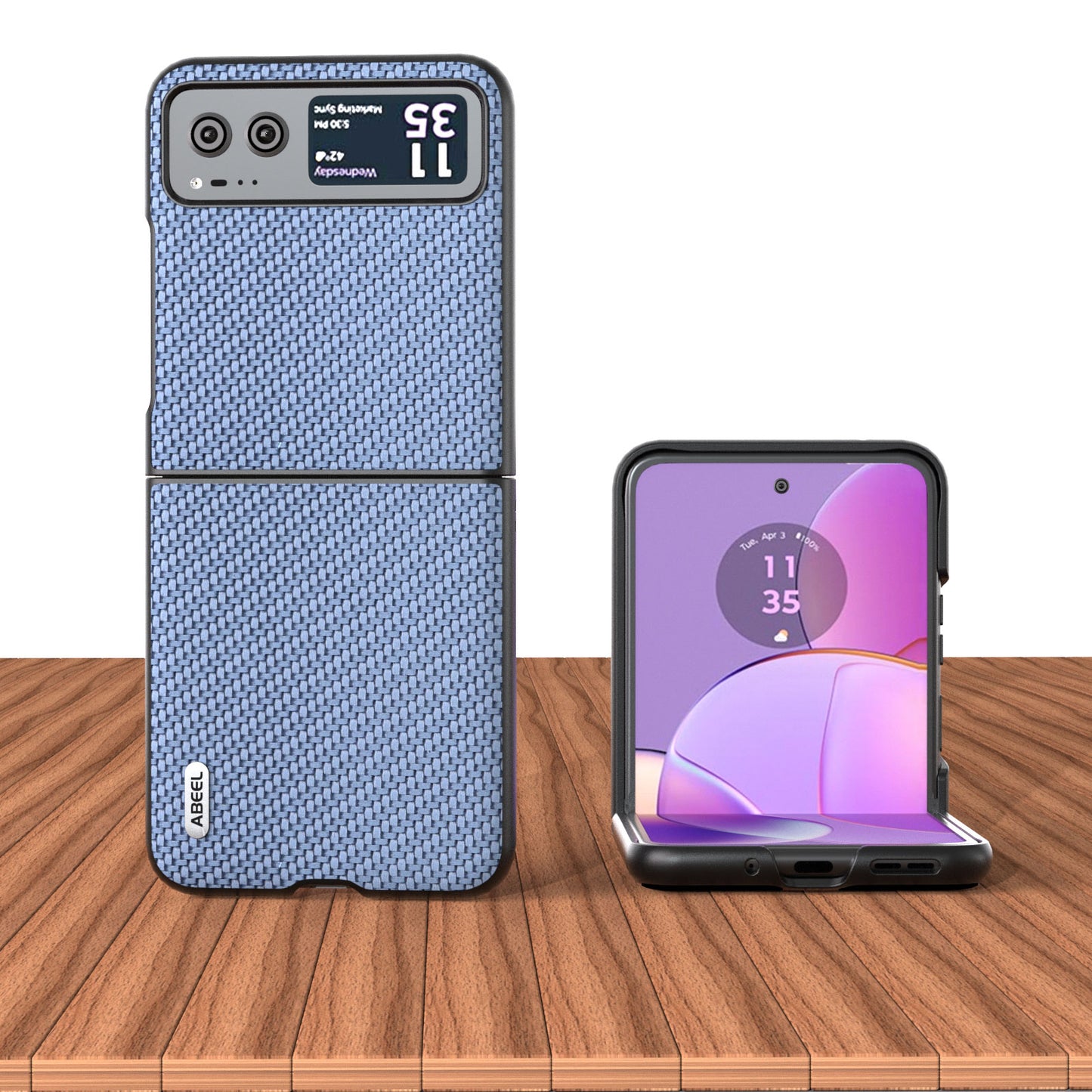 Uniqkart Phone Case for Motorola Razr 40 5G Carbon Fiber Texture PU Leather Coated PC Cover - Baby Blue