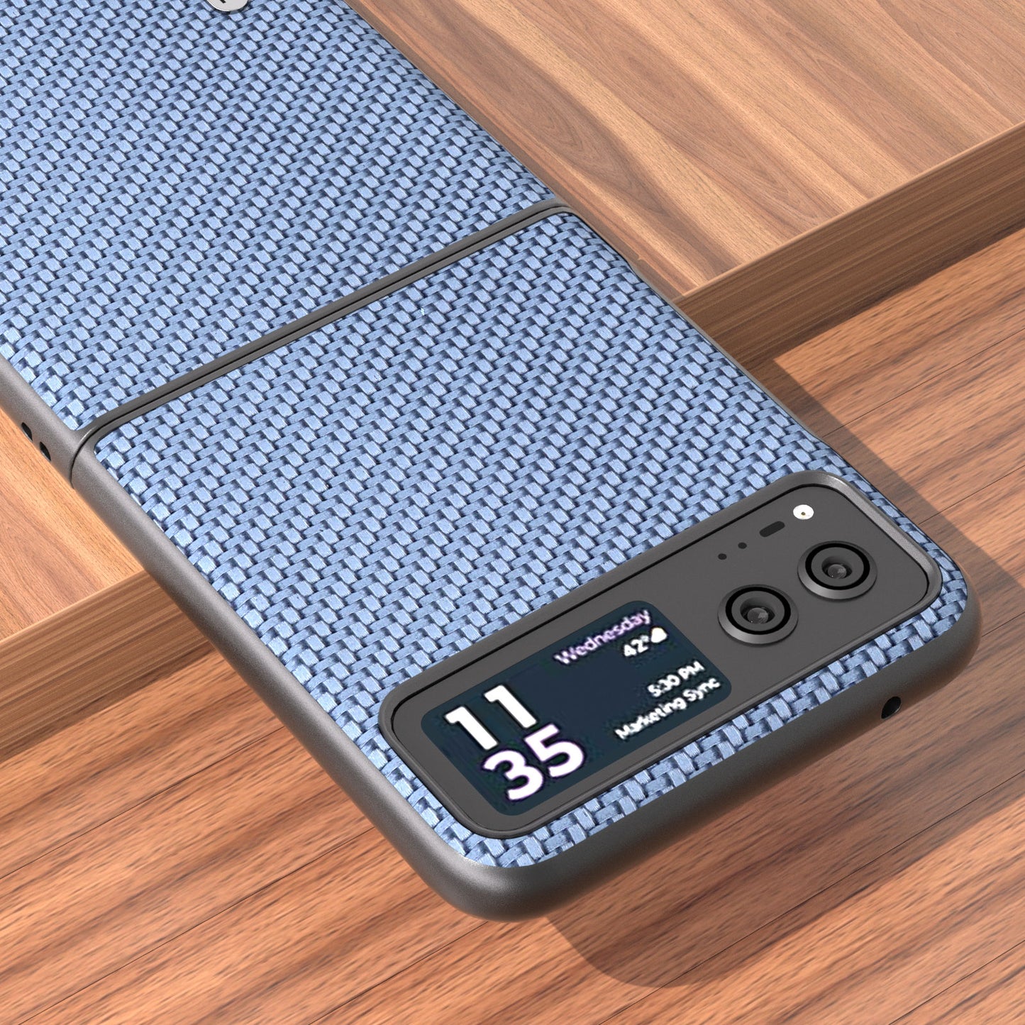 Uniqkart Phone Case for Motorola Razr 40 5G Carbon Fiber Texture PU Leather Coated PC Cover - Baby Blue