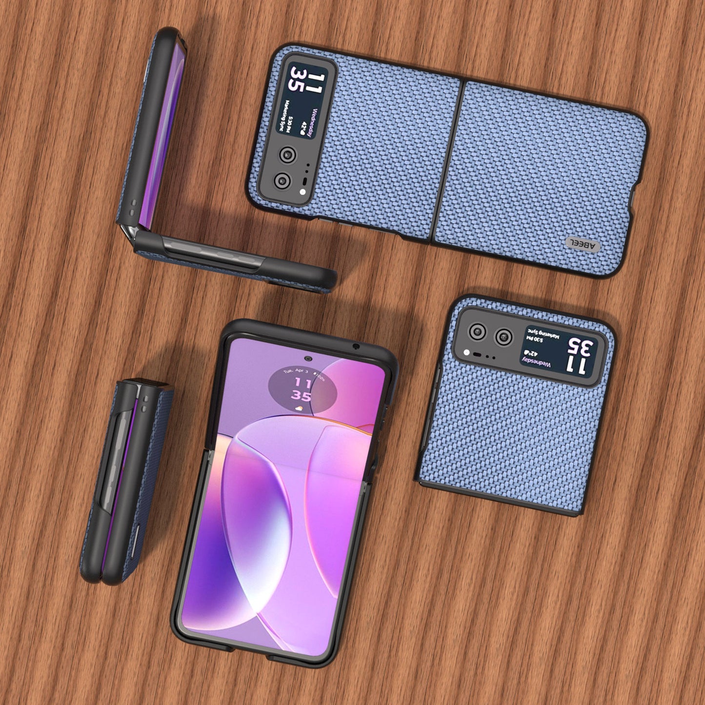 Uniqkart Phone Case for Motorola Razr 40 5G Carbon Fiber Texture PU Leather Coated PC Cover - Baby Blue