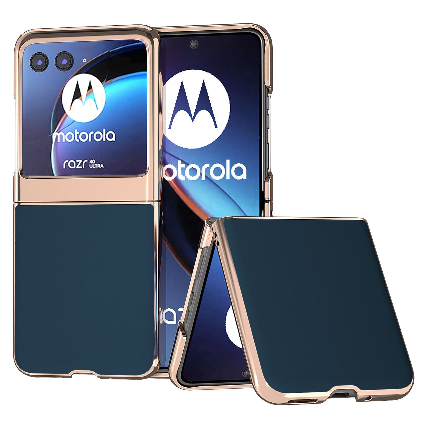 Uniqkart for Motorola Razr 40 Ultra 5G Nano Electroplating Phone Case Genuine Cow Leather + PC Silky Feeling Cover - Blue