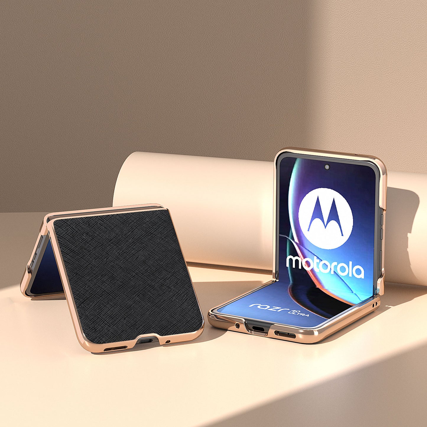 for Motorola Razr 40 Ultra 5G Genuine Cow Leather + PC Protective Cover Nano Electroplating Phone Case - Black