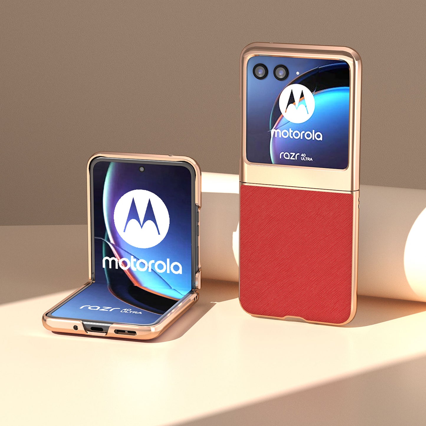 for Motorola Razr 40 Ultra 5G Genuine Cow Leather + PC Protective Cover Nano Electroplating Phone Case - Red