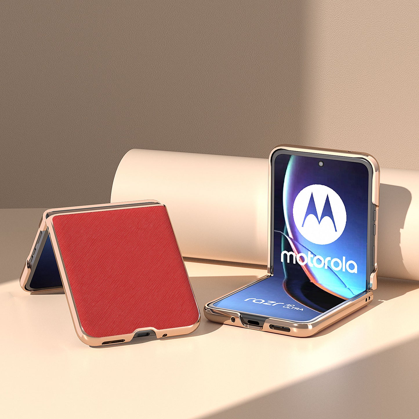 for Motorola Razr 40 Ultra 5G Genuine Cow Leather + PC Protective Cover Nano Electroplating Phone Case - Red