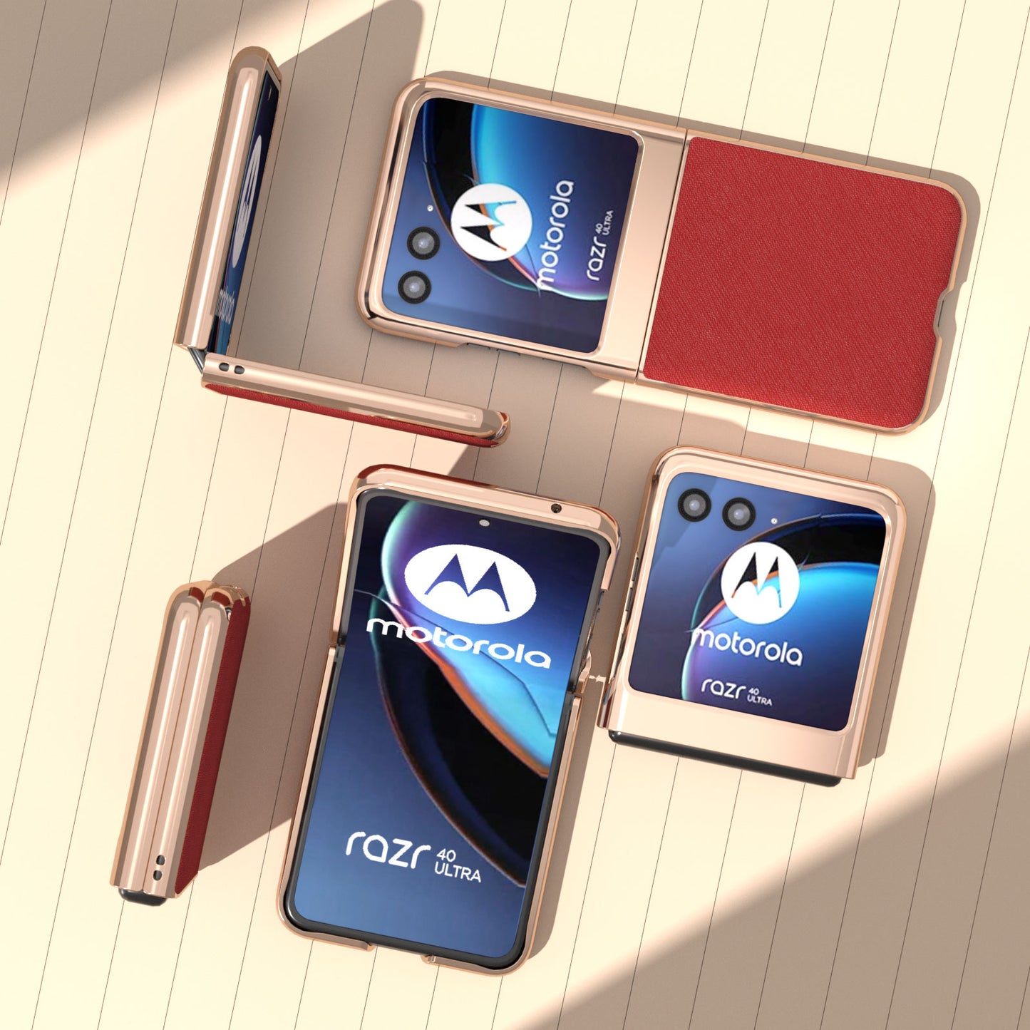 for Motorola Razr 40 Ultra 5G Genuine Cow Leather + PC Protective Cover Nano Electroplating Phone Case - Red